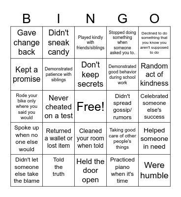 INTEGRITY BINGO Card