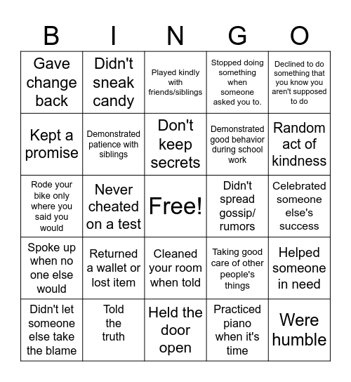 INTEGRITY BINGO Card