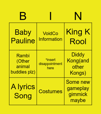 Donkey Kong Direct Bingo Card