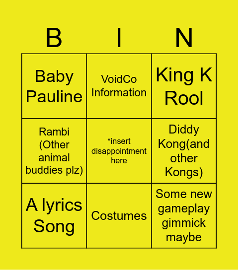 Donkey Kong Direct Bingo Card