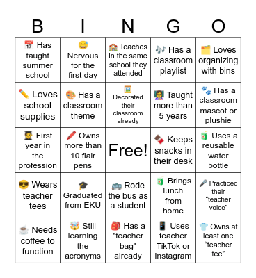 PCS Teacher Bingo Card