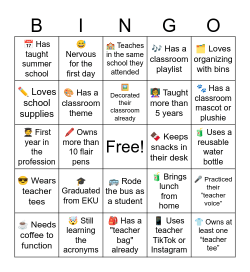 PCS Teacher Bingo Card