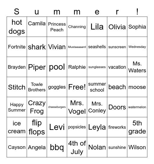 Summer! Bingo Card
