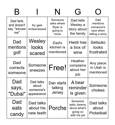 Birthday Weekend Bingo Card