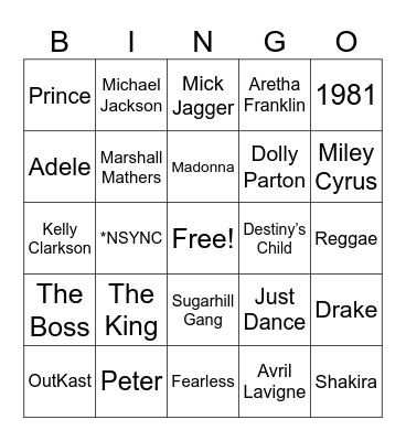 Music Bingo Card