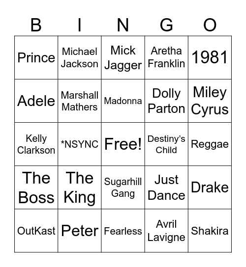 Music Bingo Card