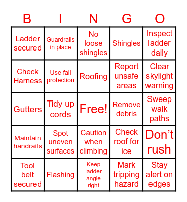 Safety Bingo Card