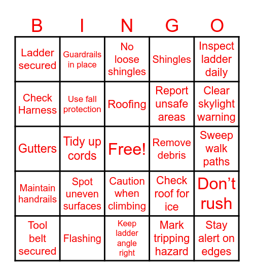 Safety Bingo Card