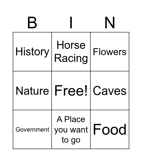 Kentucky Bingo Card