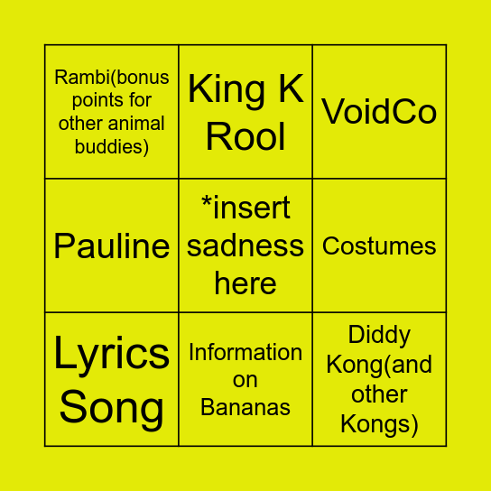 Donkey Kong Direct Bingo Card