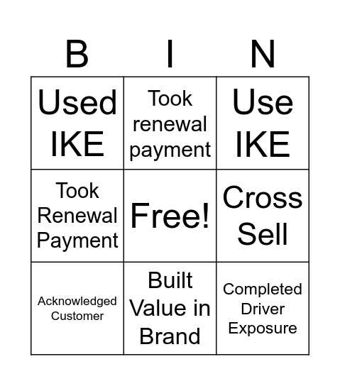 Super Service Bingo Card