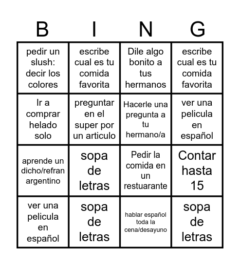 bingo de verano Bingo Card