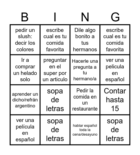 bingo de verano Bingo Card