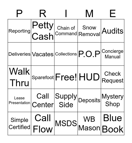 PRIME BINGO Card