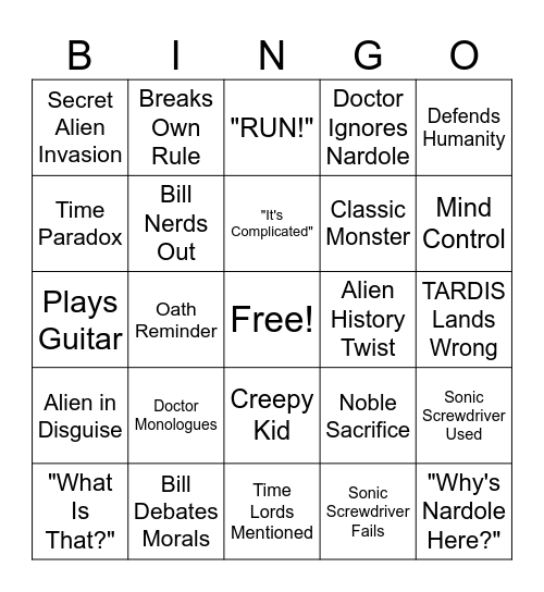 Timey Whimey Bingo Wingo Bingo Card