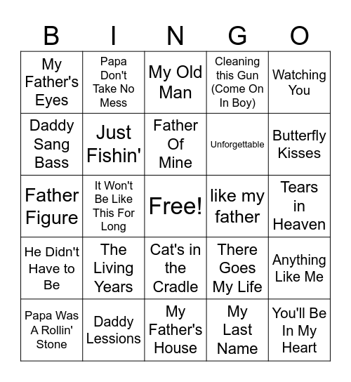 Happy Father's Day Bingo Card