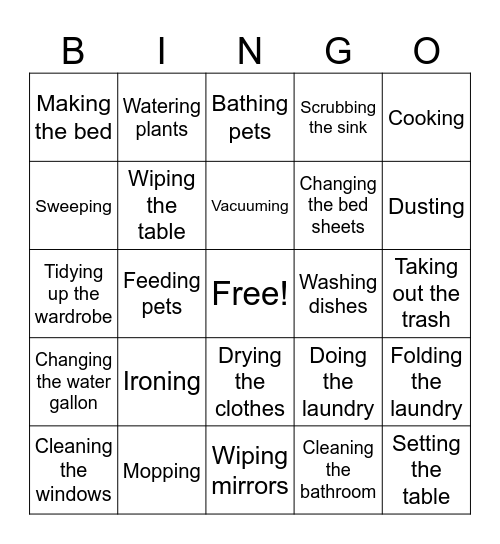 Household Chores Bingo Card