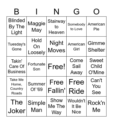 Dad Rock Bingo Card