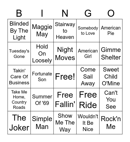 Dad Rock Bingo Card