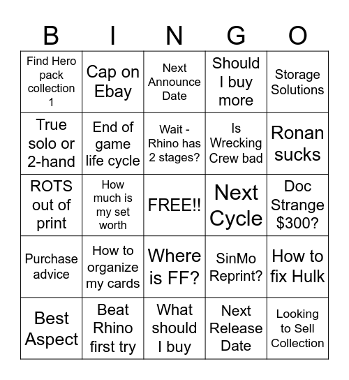 r/marvelchampions Bingo Card