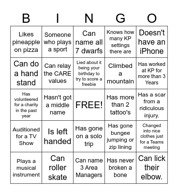 People Team Bingo Card