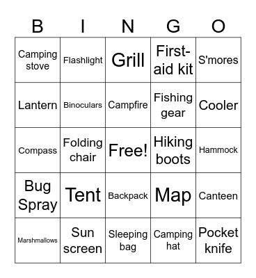 Camping Bingo Card