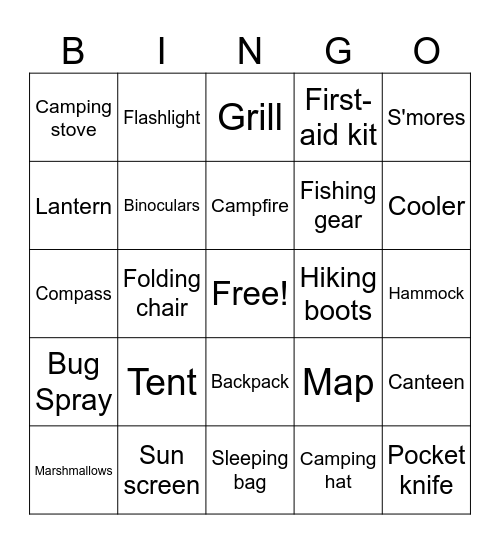 Camping Bingo Card