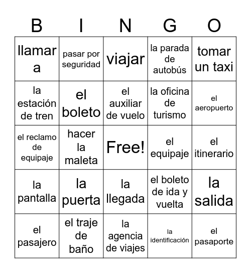 Unidad 1 Lección 1     ¡Vamos de Viaje! Bingo Card