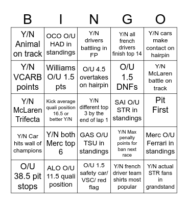 Canada 2025 Bingo Card