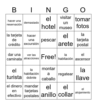 Unidad 1 Lección 2    Cuéntame de tus vacaciones Bingo Card