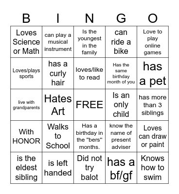 GETTING-TO-KNOW Bingo Card