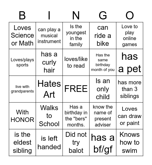 GETTING-TO-KNOW Bingo Card