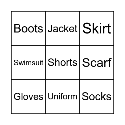Clothes Bingo Card
