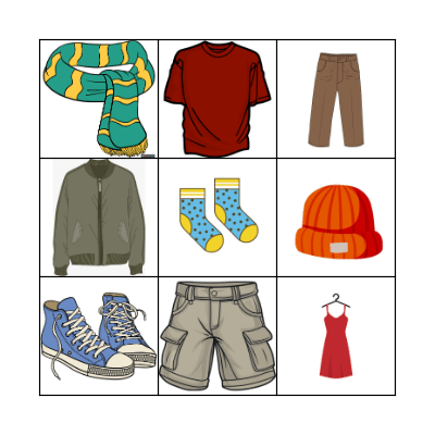 Clothes Bingo Card