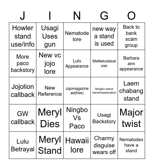 TJJL 26 JJBingo Card