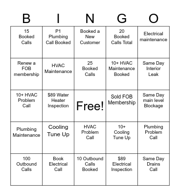 Call Center Bingo Card