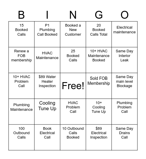 Call Center Bingo Card