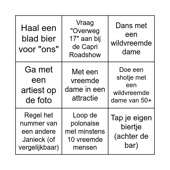 Mark's vrijgezellige bingokaart Bingo Card