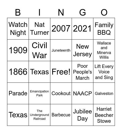 Juneteenth Bingo Card