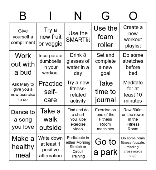 TMWC JULY FITNESS BINGO Card