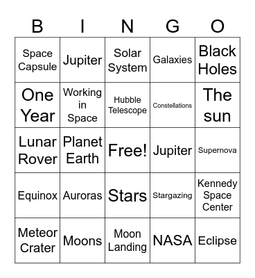 Astronomy Bingo Card