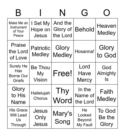 NWH Choir Bingo Card