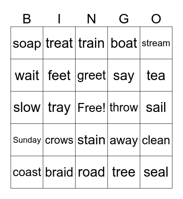 Unit 7 Spelling Words Bingo Card