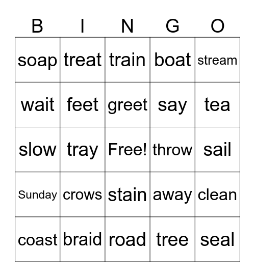 Unit 7 Spelling Words Bingo Card