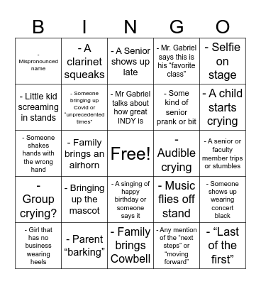Graduation Bingo Card