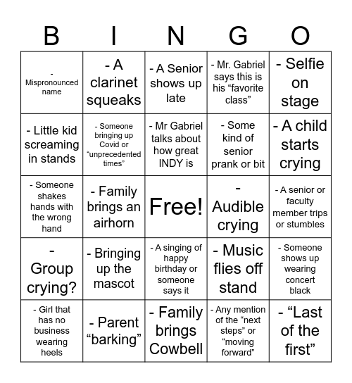Graduation Bingo Card