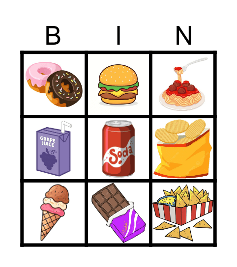 Food Bingo Card