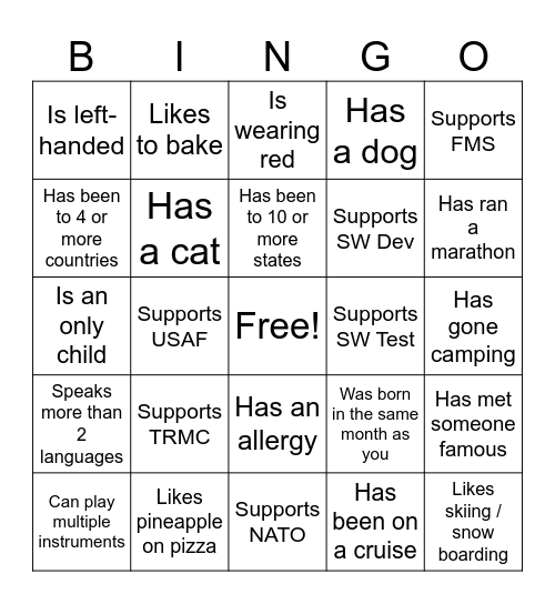 Icebreaker Bingo: Find Someone Who Bingo Card
