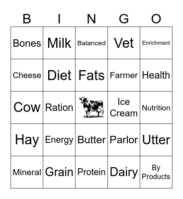 Dairy Nutrition BINGO!!! Bingo Card