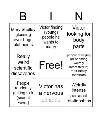 Frankenstein Bingo Card